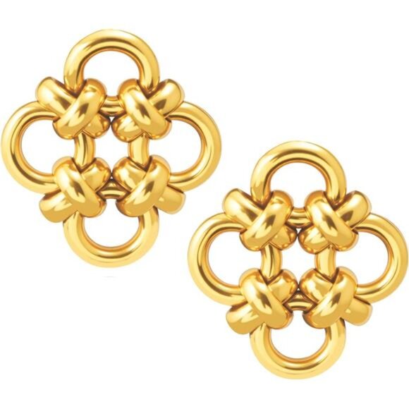 18K Gold Plated Korean Knot Earrings | Lightweight Hypoallergenic Studs - Picture 1 of 5